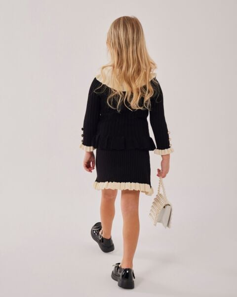 Fırfır detaylı triko takım siyah