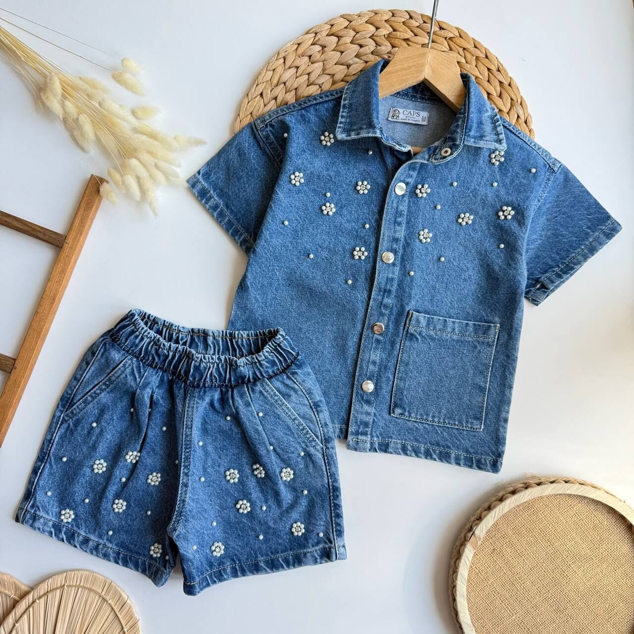 Denim taşlı takım