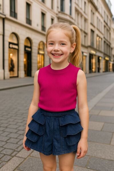 Fusya body denim şort takım