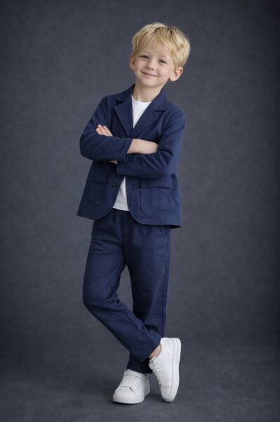 Keten ceketli takım lacivert