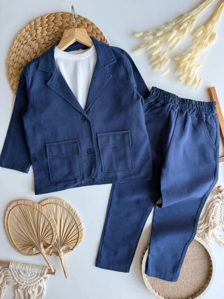 Keten ceketli takım lacivert