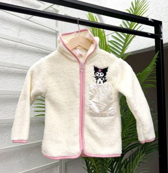 Kuromi peluş kapşonlu ceket krem