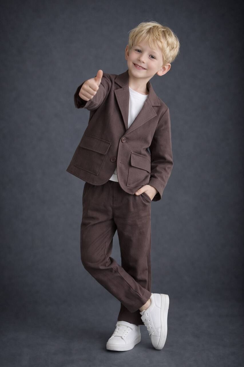 Keten ceketli takım kahve