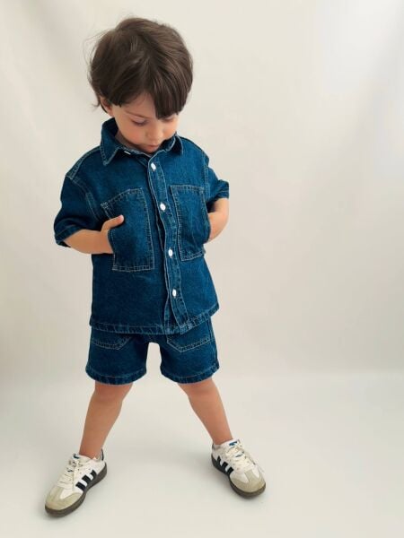 Denim şortlu takım