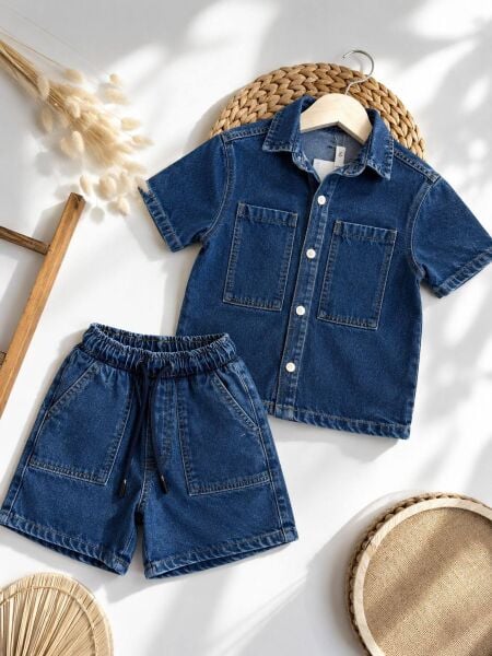 Denim şortlu takım