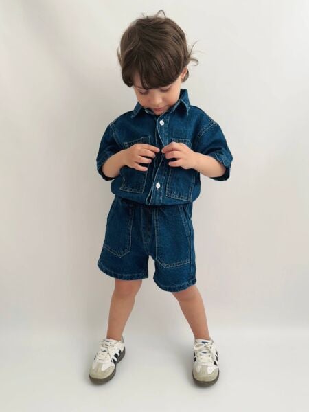 Denim şortlu takım