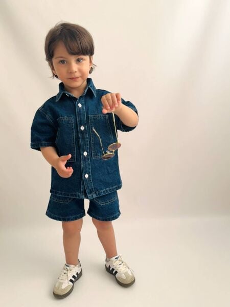 Denim şortlu takım