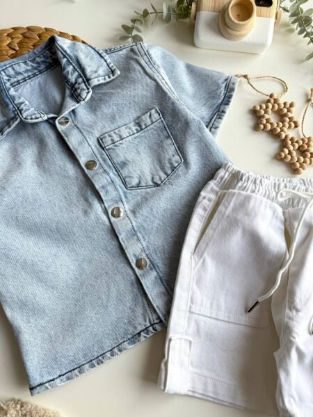 Denim gömlek şort takım