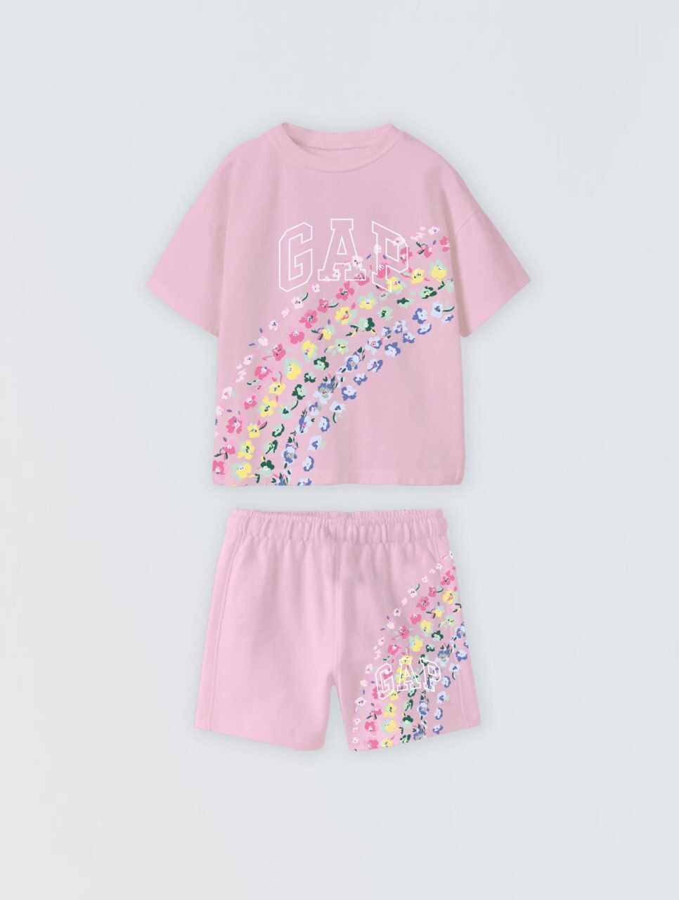 Çiçek baskılı şort takım pembe