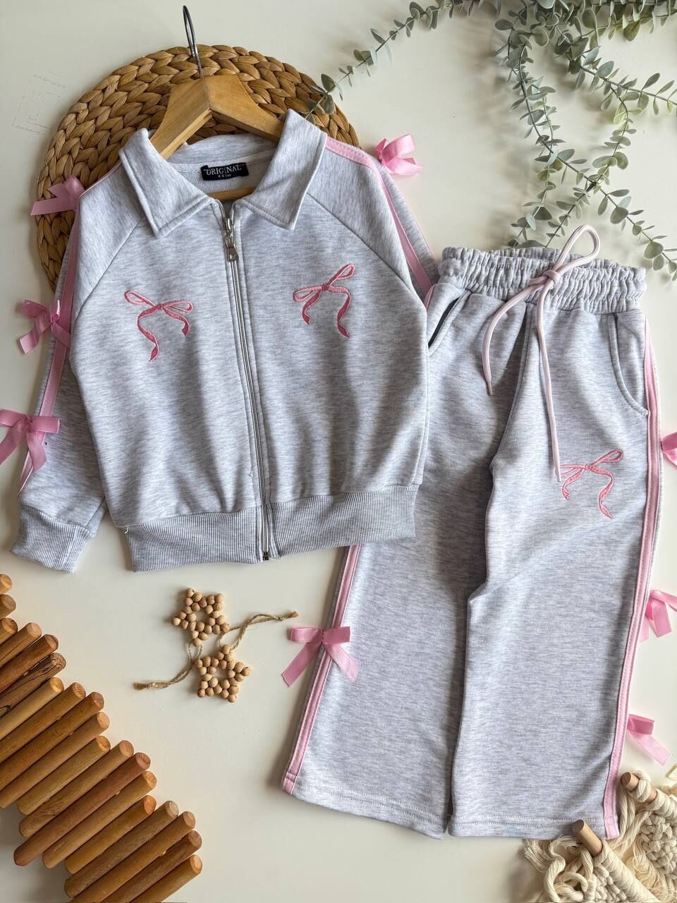 Fiyonk detaylı fermuarlı takım gri 11/12 yaş