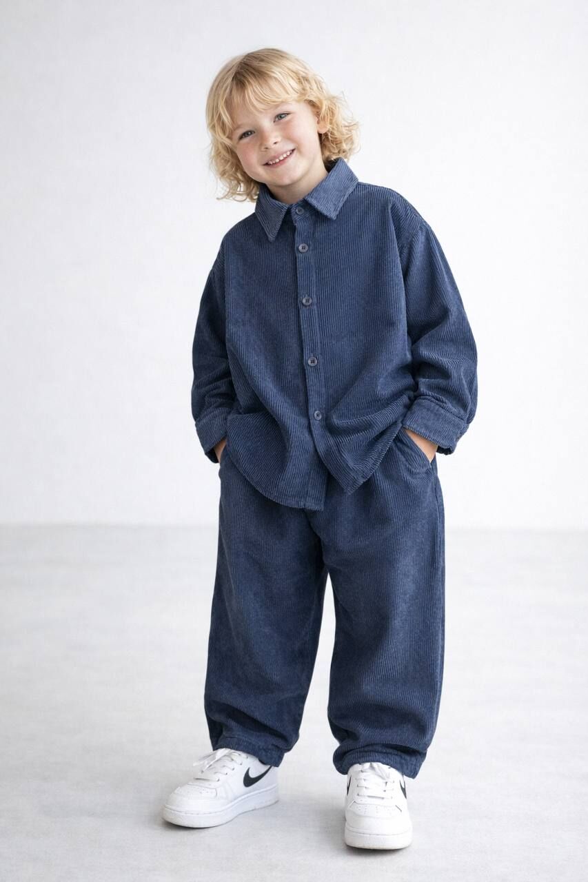 Kadife fitilli takım lacivert