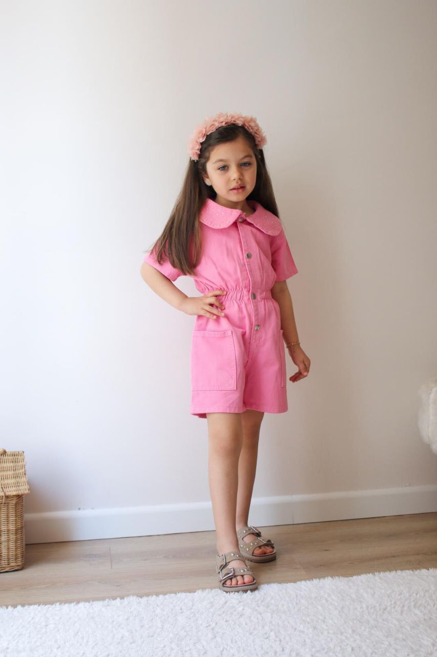 Taş detaylı Pembe tulum