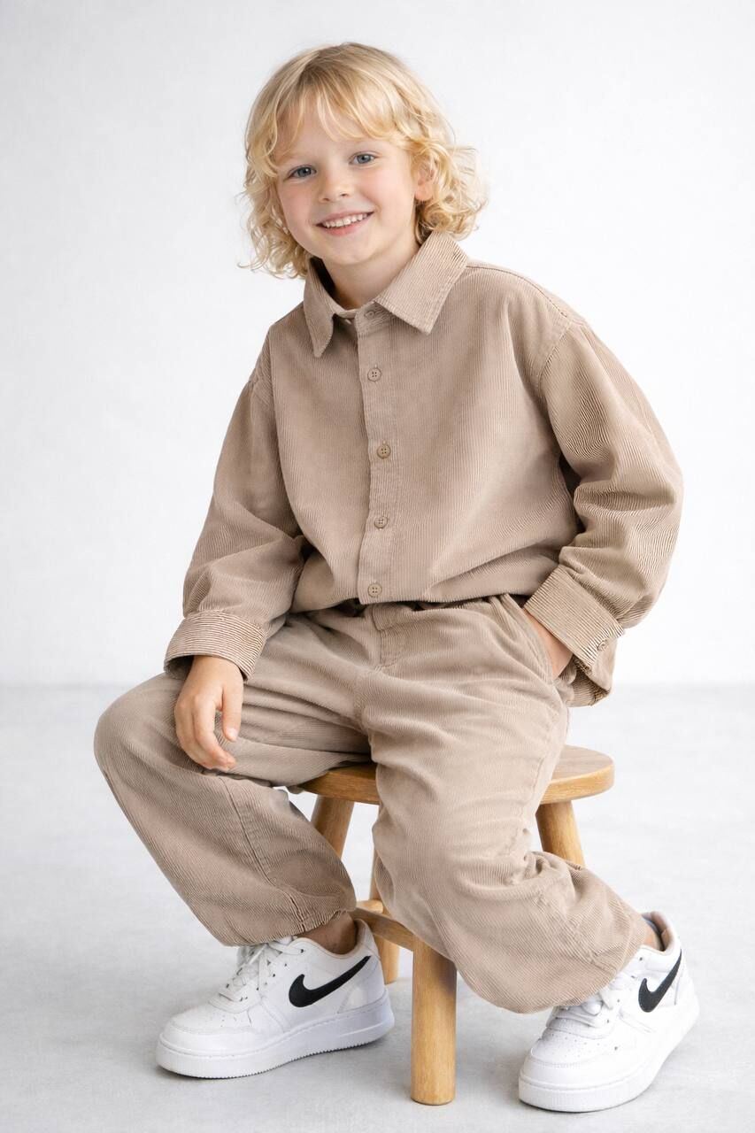 Kadife fitilli takım kahve