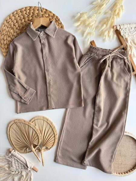 Kadife fitilli takım kahve