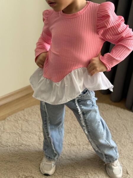 Balon kol Jean takım pembe