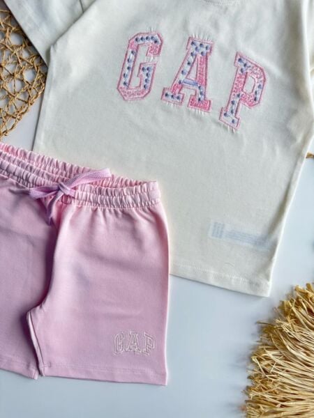 Nakış işlemeli şortlu takım pembe