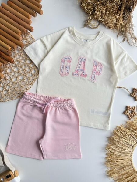 Nakış işlemeli şortlu takım pembe