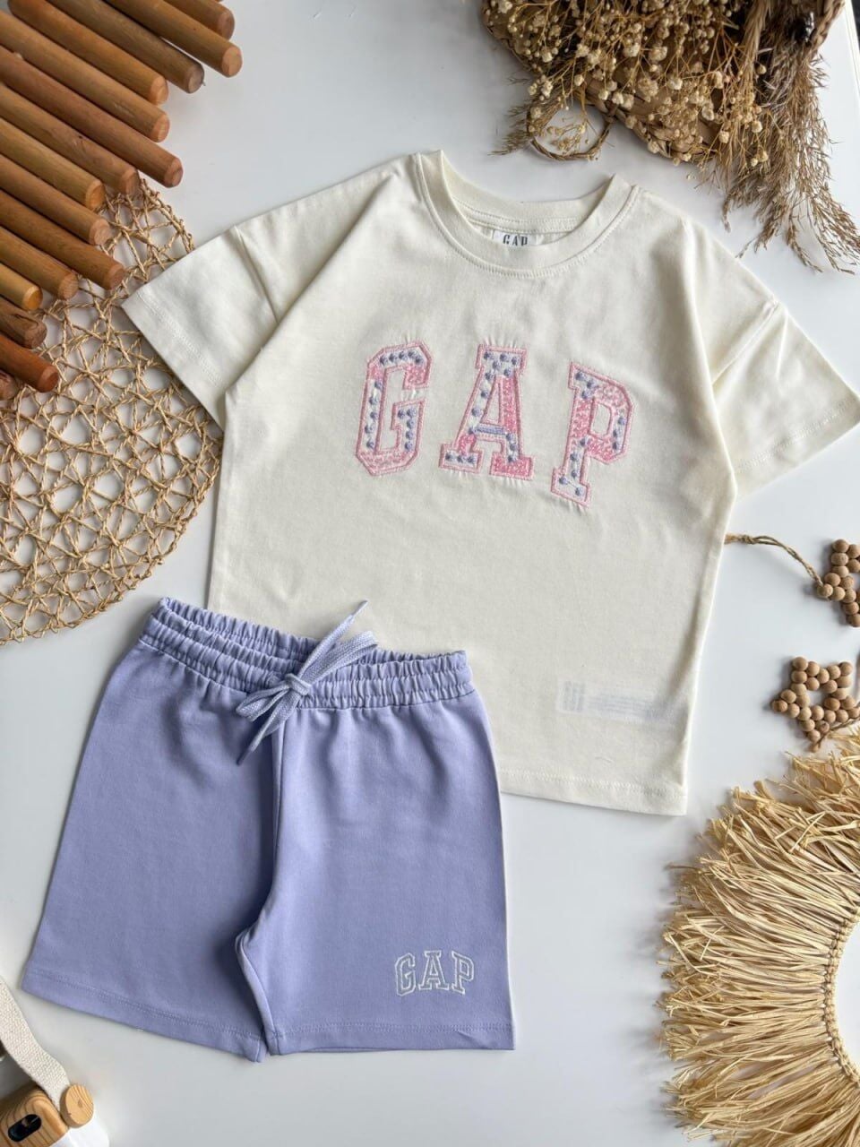 Nakış işlemeli şortlu takım lila