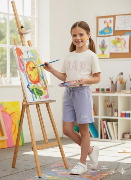 Nakış işlemeli şortlu takım lila