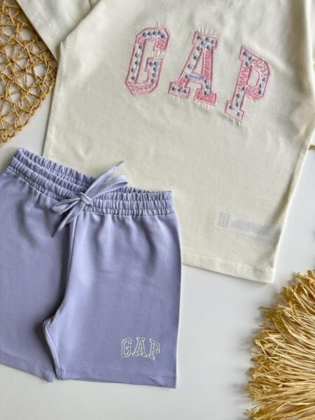 Nakış işlemeli şortlu takım lila