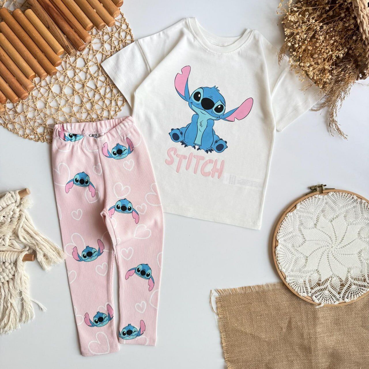 Stitch baskılı taytlı takım