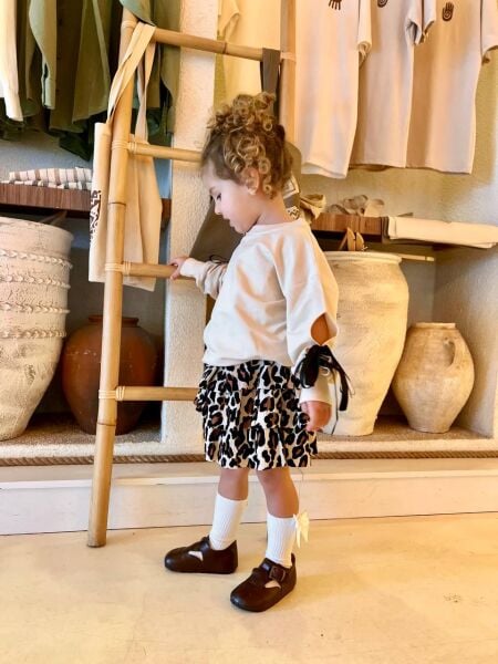 Kurdela detaylı leopar etekli takım