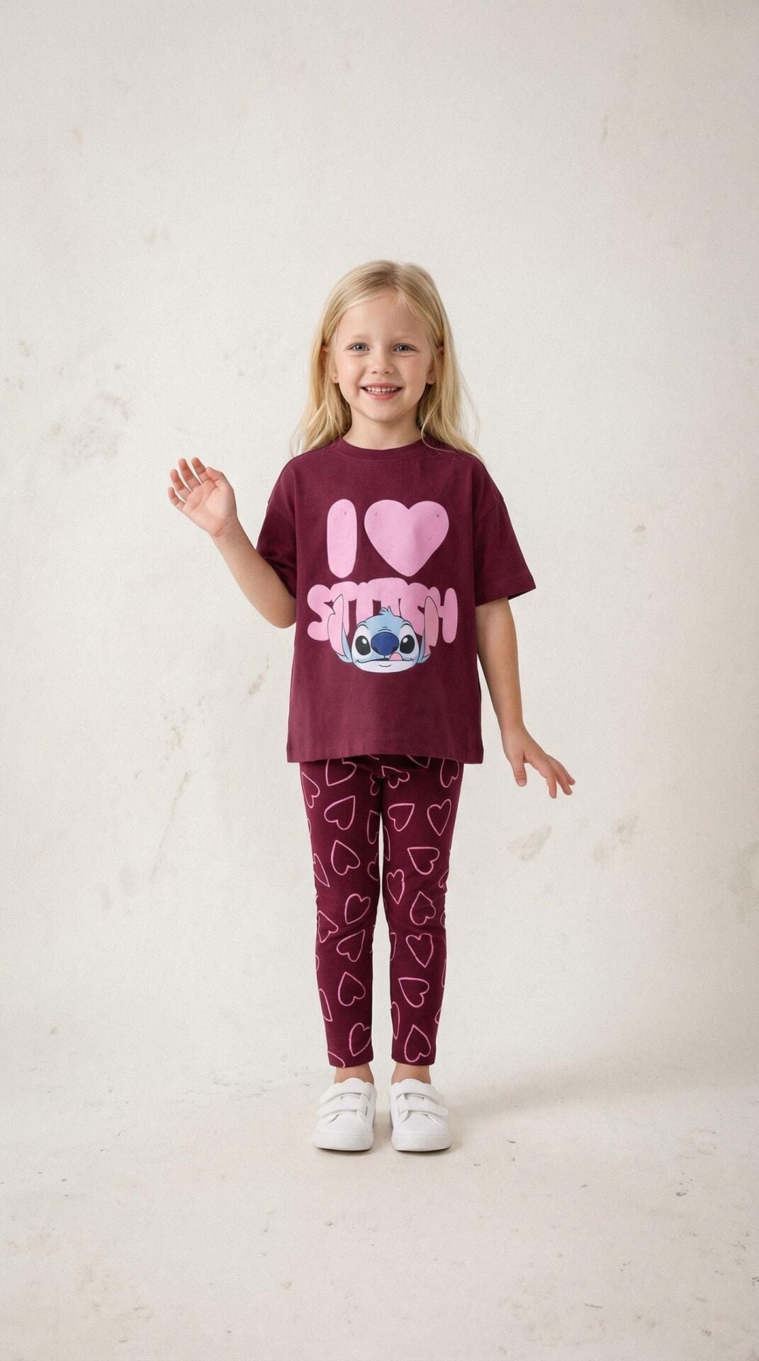 Stitch baskılı taytlı takım bordo