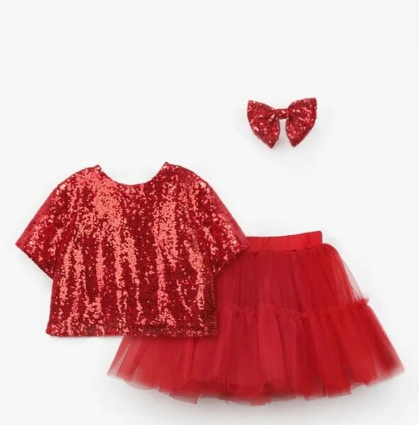 Kırmızı payet bluz ve etekli takım