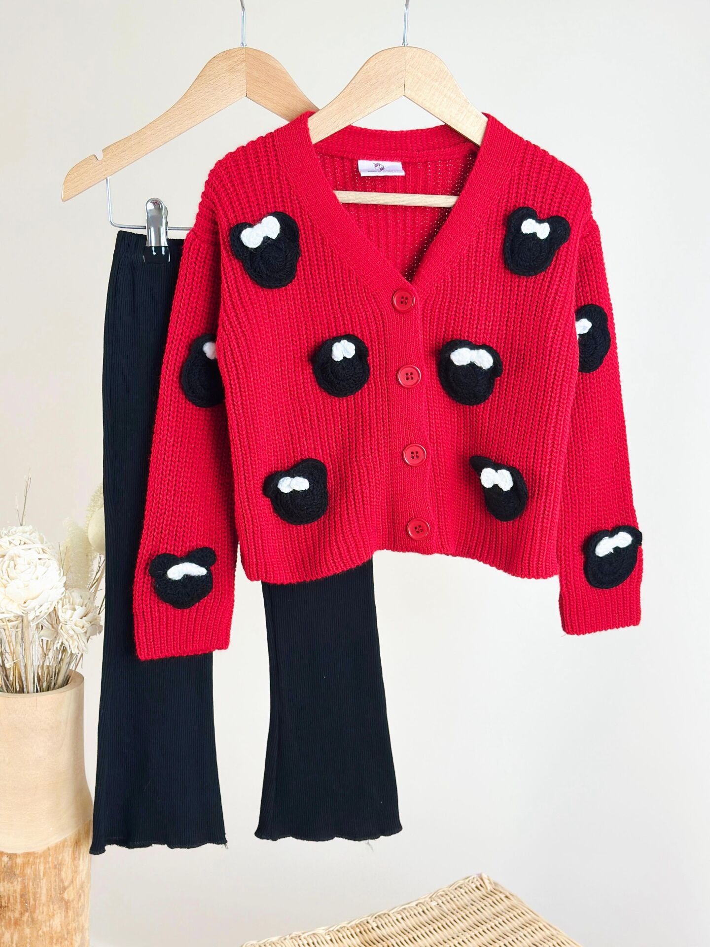 Triko hırka taytlı takım kırmızı