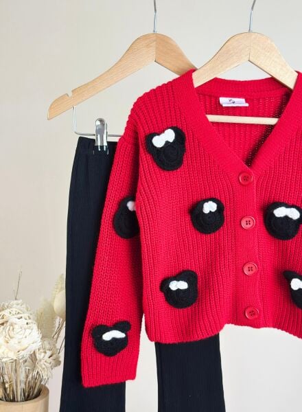 Triko hırka taytlı takım kırmızı