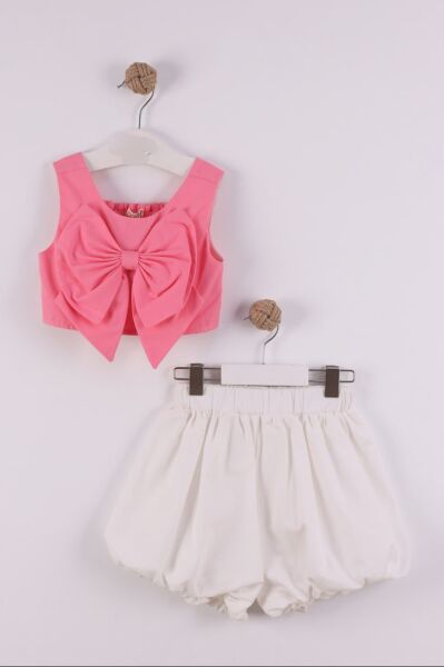 Fiyonk detaylı balon şort takım fuşya