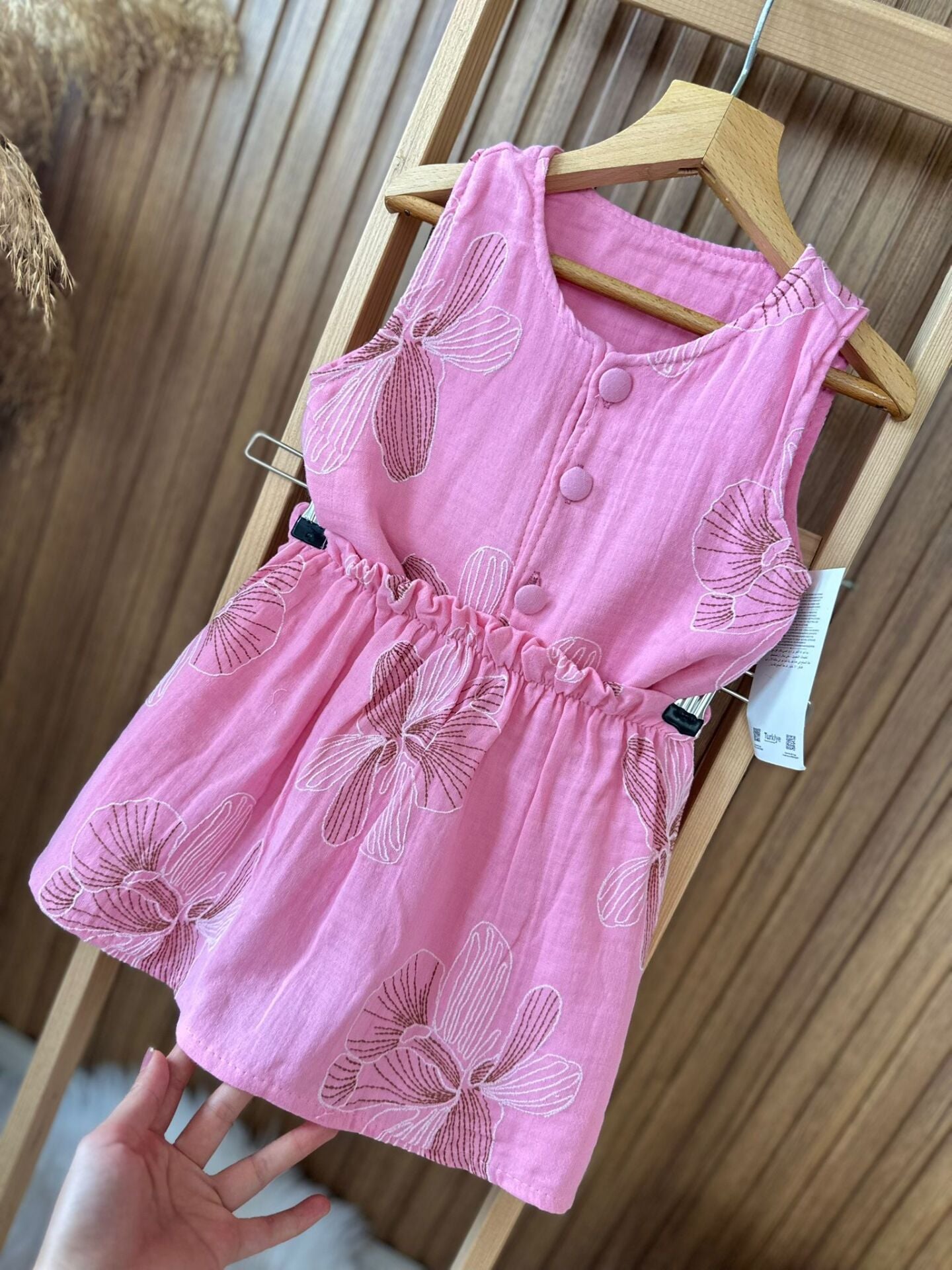 İşleme detaylı müslin takım pembe