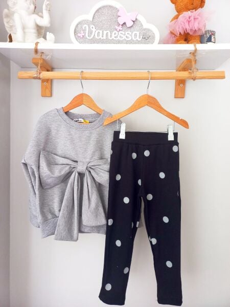 Fiyonk detaylı taytli takım gri