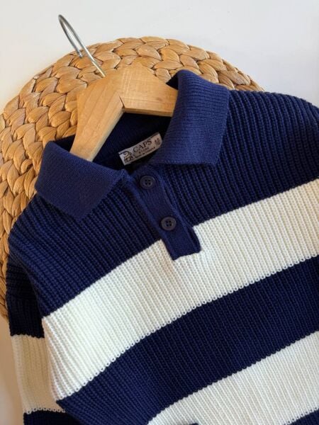 Triko çizgili lacivert etekli takım