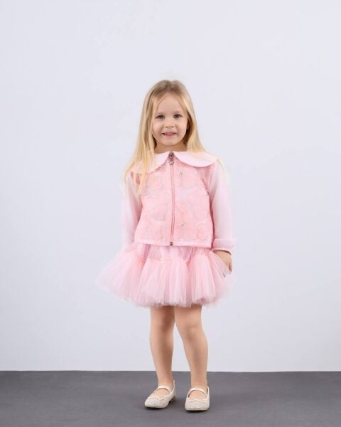 İnci detaylı tütü etek takım pembe