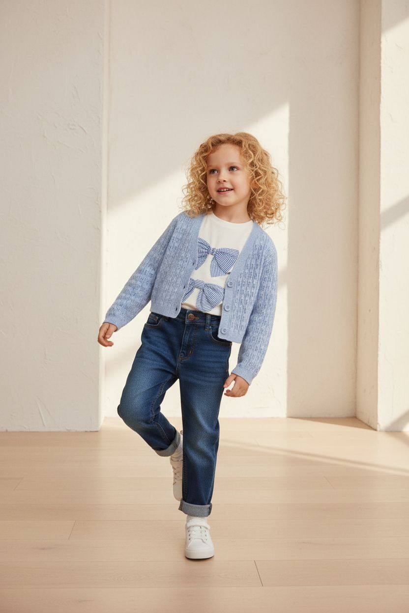 Fiyonk detaylı üçlü set takım mavi