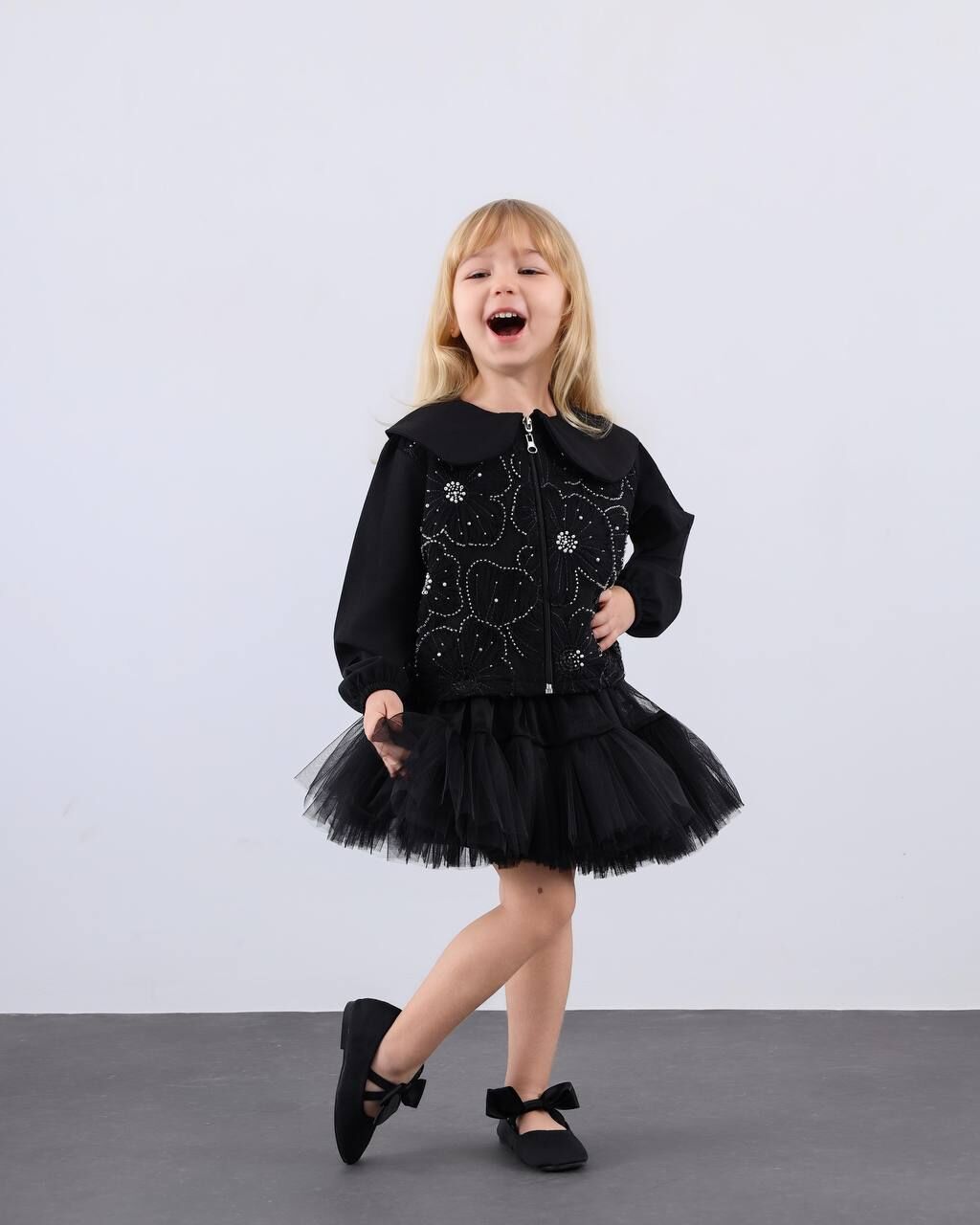 İnci detaylı tütü etek takım siyah