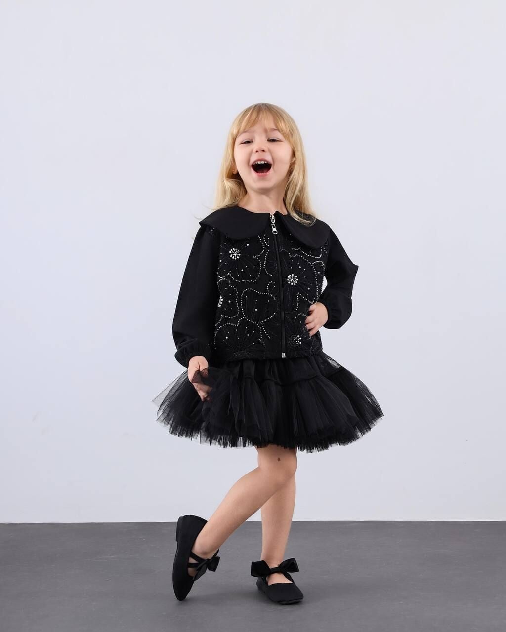 İnci detaylı tütü etek takım siyah