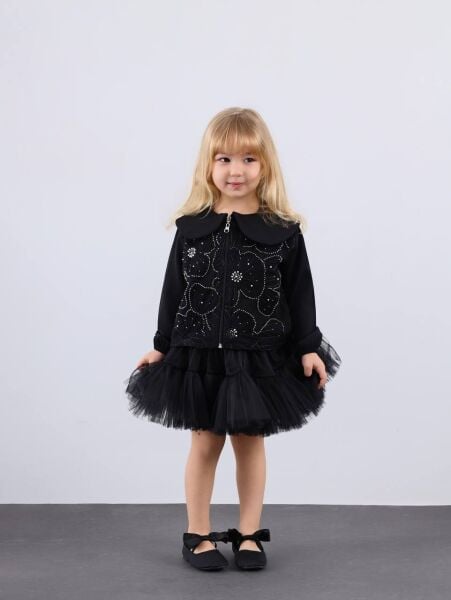 İnci detaylı tütü etek takım siyah