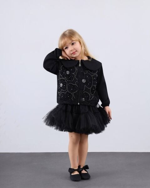 İnci detaylı tütü etek takım siyah