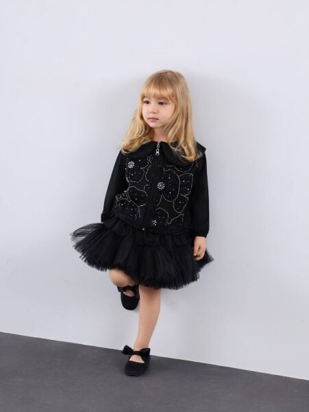 İnci detaylı tütü etek takım siyah