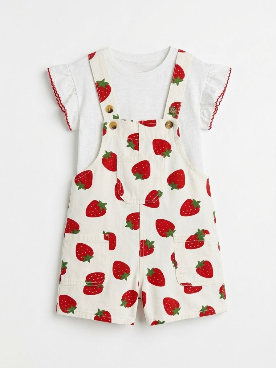 Çilekli denim tulum (body dahil)