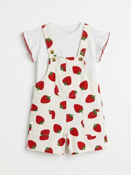 Çilekli denim tulum (body dahil)