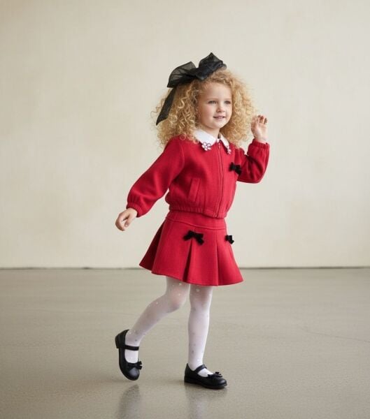 Fiyonk aplikeli 4lü set takım (ceket/etek/gömlek/toka)