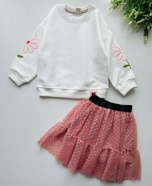 Tütü etekli çiçekli sweatshirt takım