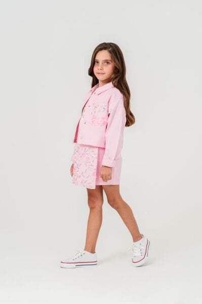 Çiçek payet işlemeli üçlü set takım pembe 6/7 yaş