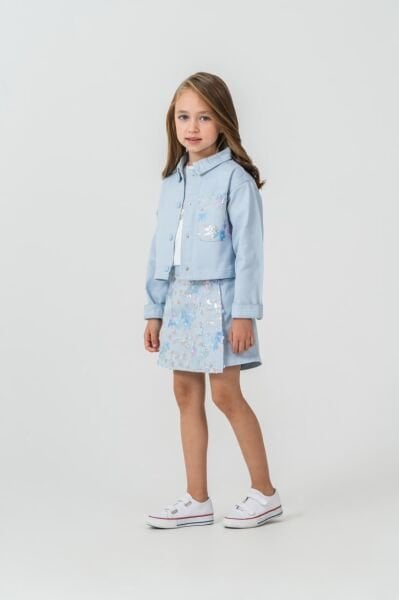 Çiçek payet işlemeli üçlü set takım mavi