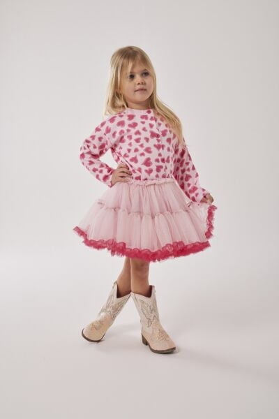 Triko hırka & karnaval etek takım pembe