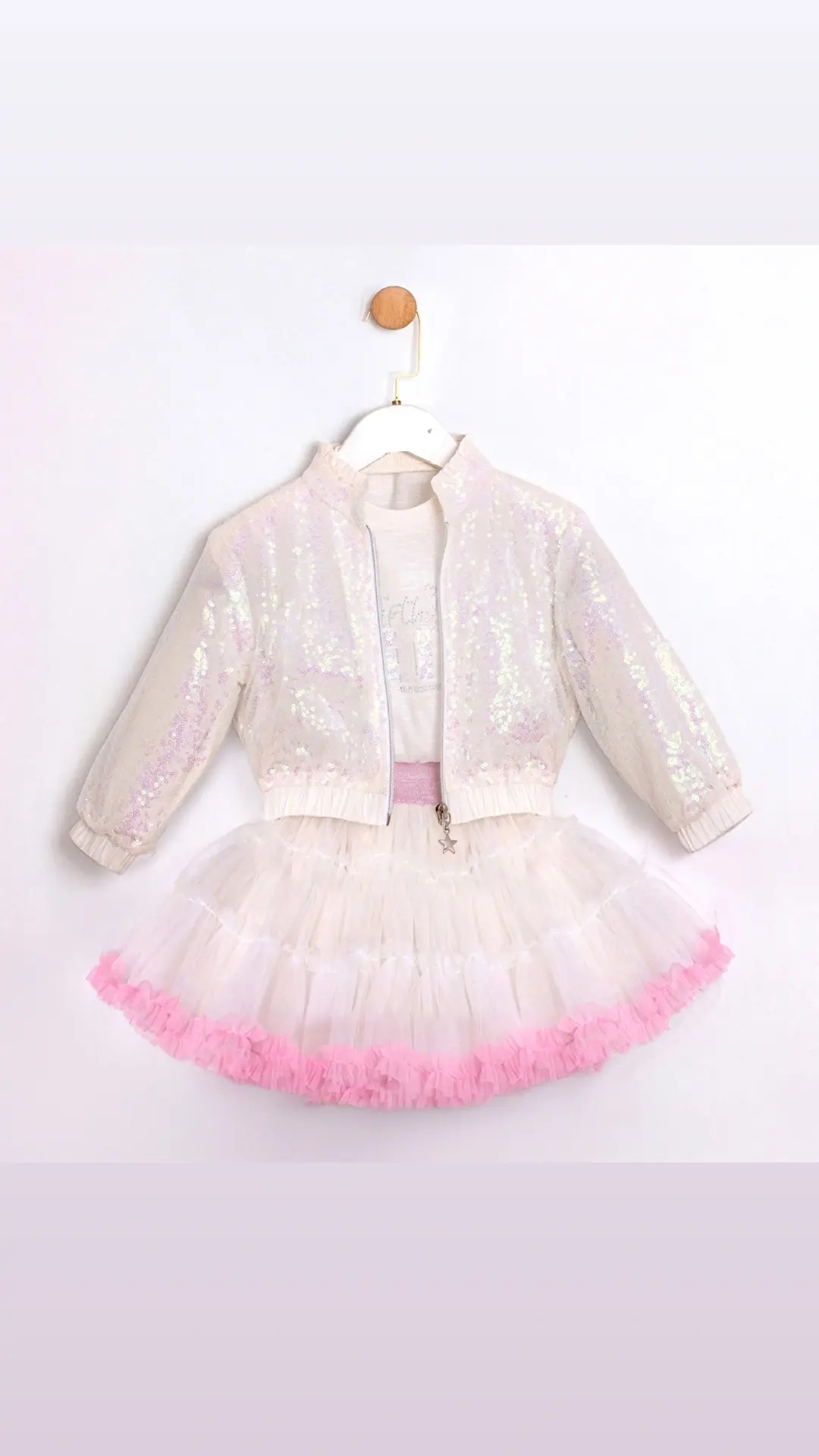 Payet ceket karnaval etek üçlü takım pembe