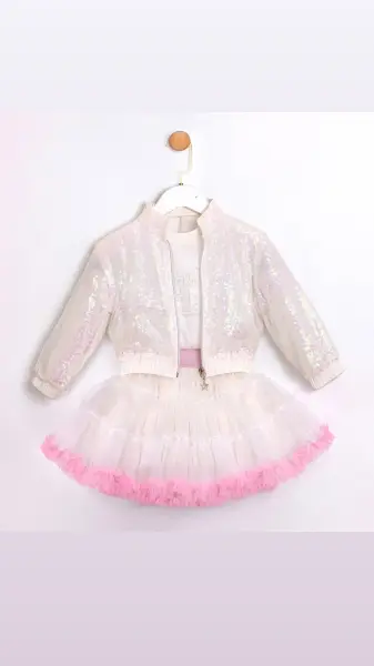 Payet ceket karnaval etek üçlü takım pembe